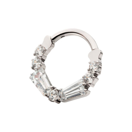 Invictus Titanium Clustered Prong Set Baguette & Round CZ Front Facing Hinged Segment Clicker