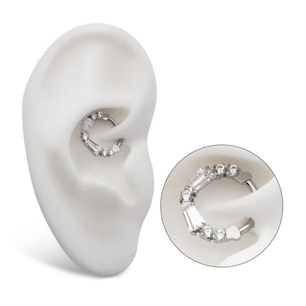 Invictus Titanium Clustered Prong Set Baguette & Round CZ Front Facing Hinged Segment Clicker