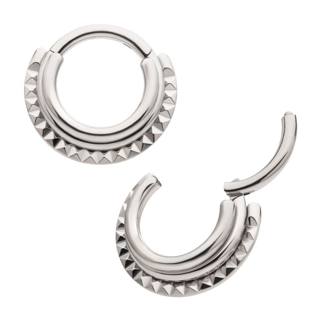 Invictus Titanium Terraced Triple Stack with Pyramid Stud Front Facing Hinged Segment Clicker