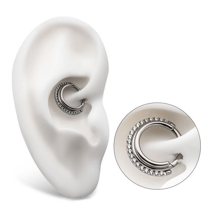 Invictus Titanium Triple Stacked Front Facing Hinged Segment Clicker with CNC Set 1mm Full Clear CZ
