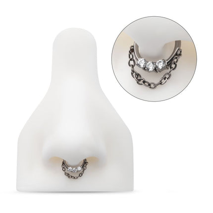 Invictus Titanium 3-Cluster Prong Set Round CZ Front Facing Hinged Segment Clicker with Dangle Chain