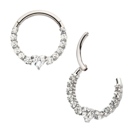 Invictus Titanium Clustered Prong Set Round CZ with Center Heart CZ Front Facing Hinged Segment Clicker