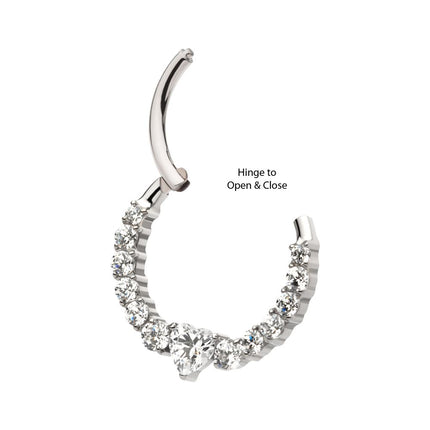Invictus Titanium Clustered Prong Set Round CZ with Center Heart CZ Front Facing Hinged Segment Clicker