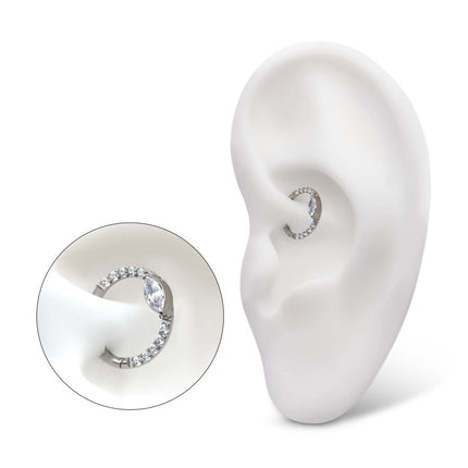 Invictus Titanium Eye CZ Front Facing Hinged Segment Clicker with CNC Set Round CZ