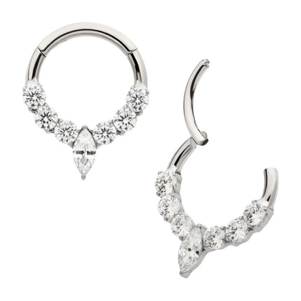 Invictus Titanium Clustered Prong Set Round CZ with Center Marquise CZ Front Facing Hinged Segment Clicker