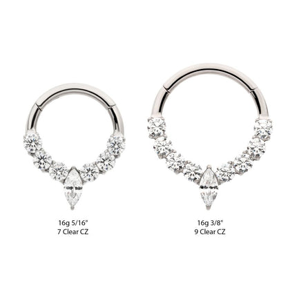 Invictus Titanium Clustered Prong Set Round CZ with Center Marquise CZ Front Facing Hinged Segment Clicker
