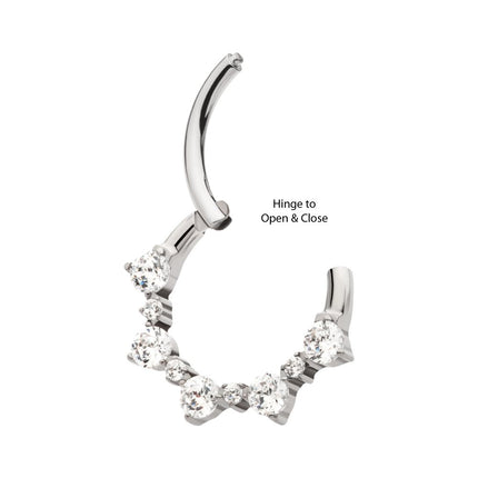 Invictus Titanium Clustered Prong Set 1mm and 2mm Round CZ Front Facing Hinged Segment Clicker