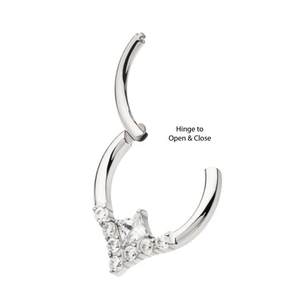 Invictus Titanium Clustered Prong Set Round CZ with Center Princess Gem Front Facing Hinged Segment Clicker