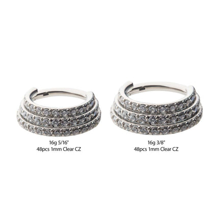 Invictus 16g Titanium with Pave Set 48 Round Clear CZ Triple Stacked Side Facing Hinged Segment Clicker