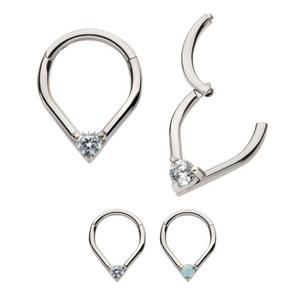 Invictus Titanium with Prong Set Round CZ/Opal Front Facing Hinged Segment Clicker