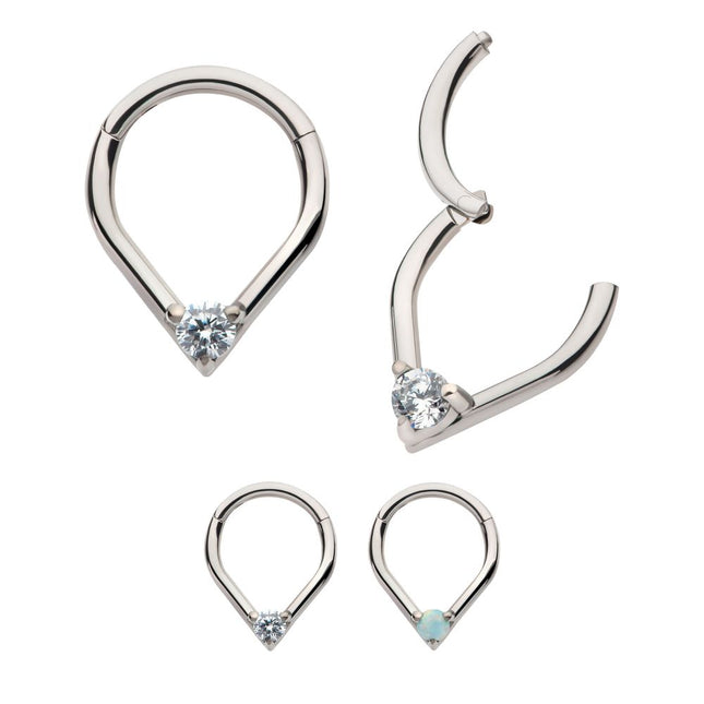 Invictus Titanium with Prong Set Round CZ/Opal Front Facing Hinged Segment Clicker