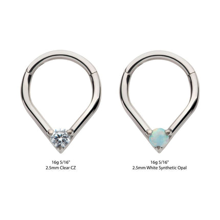 Invictus Titanium with Prong Set Round CZ/Opal Front Facing Hinged Segment Clicker