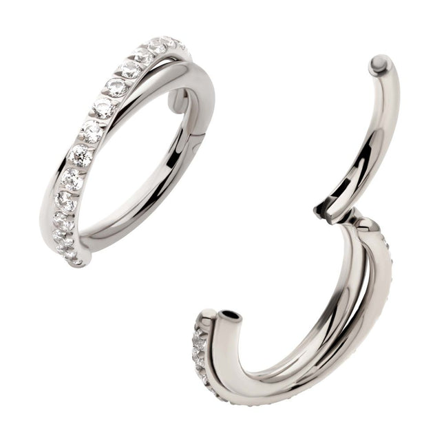 Invictus Titanium Double Hoop Side Facing Hinged Segment Clicker with CNC Set Round CZ