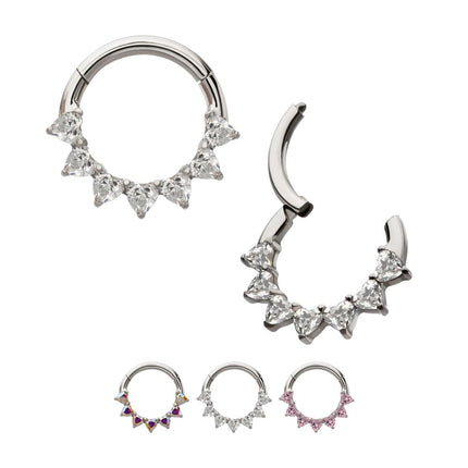 Invictus Titanium Seven Heart-Cut Gem Front Facing Hinged Segment Clicker