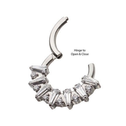 Invictus Titanium Baguette Crown Prong Set Gem Cluster Front Facing Hinged Segment Clicker