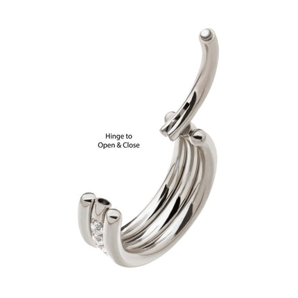 Invictus Titanium Triple Stacked with CNC Set CZ Center Line Side Facing Hinged Segment Clicker
