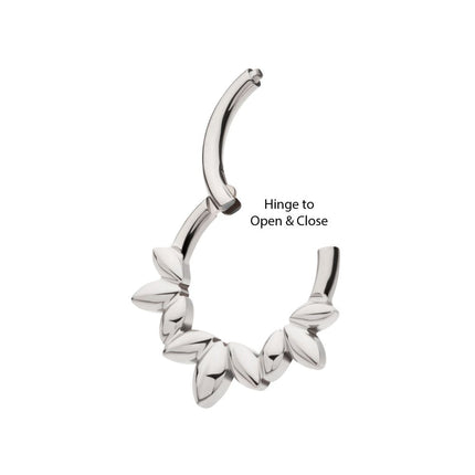 Invictus Titanium Clustered 3-Petal Flower Front Facing Hinged Segment Clicker
