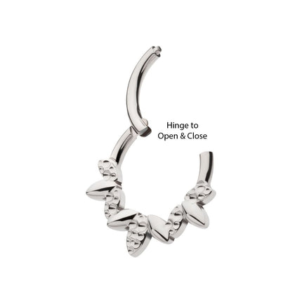 Invictus Titanium Clustered Hammered & Shiny  3-Petal Flower Front Facing Hinged Segment Clicker