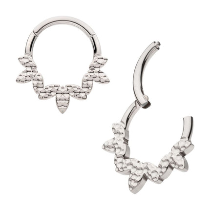 Invictus Titanium Clustered Hammered 3-Petal Flower Front Facing Hinged Segment Clicker