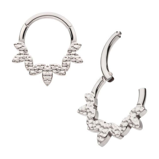 Invictus Titanium Clustered Hammered 3-Petal Flower Front Facing Hinged Segment Clicker
