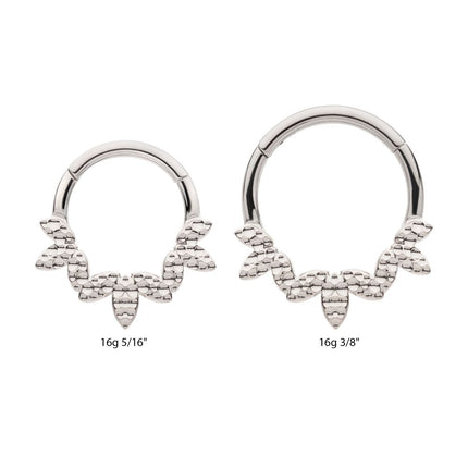 Invictus Titanium Clustered Hammered 3-Petal Flower Front Facing Hinged Segment Clicker