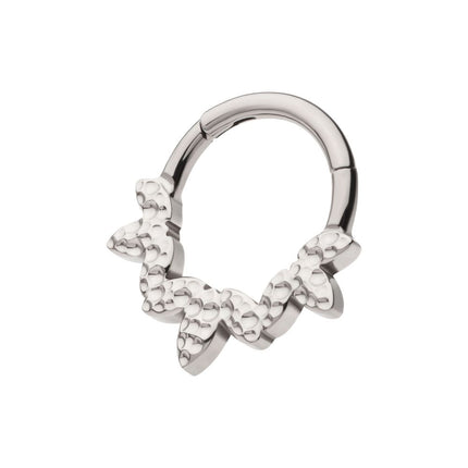 Invictus Titanium Clustered Hammered 3-Petal Flower Front Facing Hinged Segment Clicker