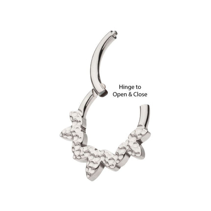 Invictus Titanium Clustered Hammered 3-Petal Flower Front Facing Hinged Segment Clicker