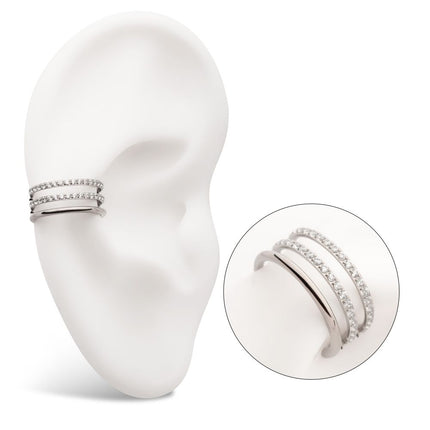 Invictus Titanium with CNC Set Clear CZ in 2 Consecutive Hoops Triple Row Side Facing Hinged Segment Clicker