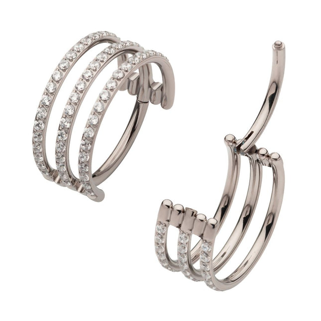 Invictus Titanium with CNC Set Clear CZ Hoops Triple Row Side Facing Hinged Segment Clicker