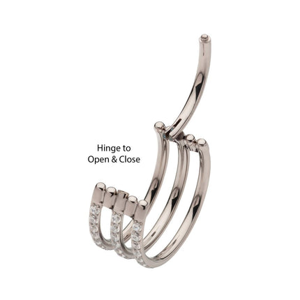 Invictus Titanium with CNC Set Clear CZ Hoops Triple Row Side Facing Hinged Segment Clicker