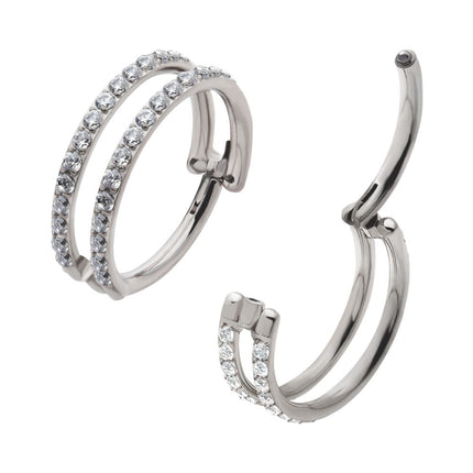 Invictus Titanium Double Row Full Clear CZ Side Facing Hinged Segment Clicker