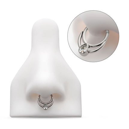 Invictus Titanium Double Hoop with Pear-Shaped Gem Front Facing Hinged Segment Clicker