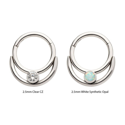 Invictus Titanium Double Hoop with Round Bezel Set Gem/Opal Front Facing Hinged Segment Clicker