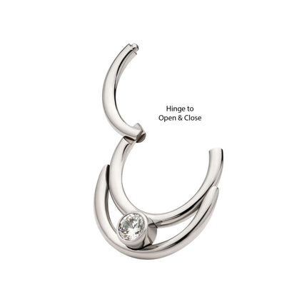 Invictus Titanium Double Hoop with Round Bezel Set Gem/Opal Front Facing Hinged Segment Clicker