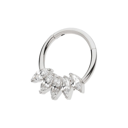 Invictus Titanium 5-Cluster Marquise CZ/Stone Front Facing Hinged Segment Clicker