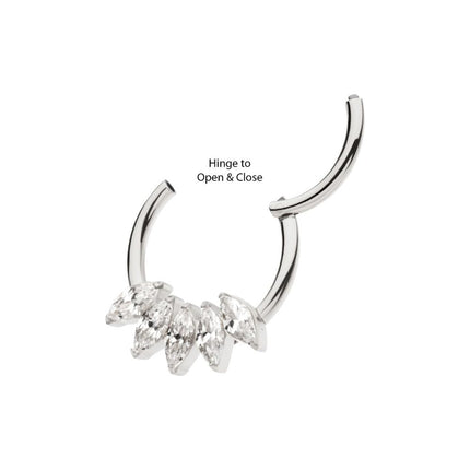 Invictus Titanium 5-Cluster Marquise CZ/Stone Front Facing Hinged Segment Clicker