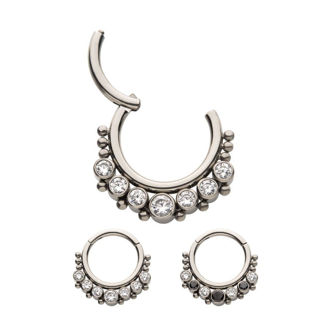 Invictus Titanium with 7 Cluster Bezel Set CZ & Beads Front Facing Hinged Segment Clicker