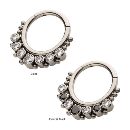 Invictus Titanium with 7 Cluster Bezel Set CZ & Beads Front Facing Hinged Segment Clicker