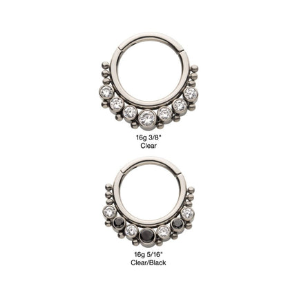 Invictus Titanium with 7 Cluster Bezel Set CZ & Beads Front Facing Hinged Segment Clicker