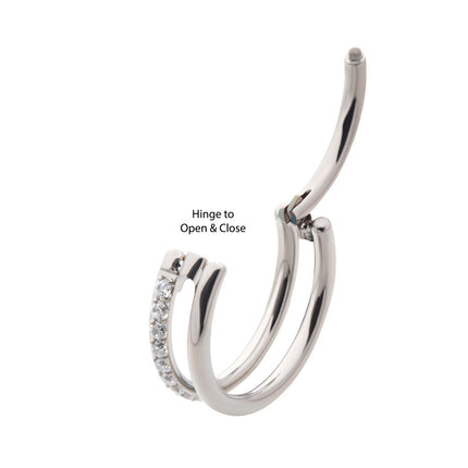 Invictus Titanium Side Facing Hinged Segment Clicker with Single Hoop Full Clear CNC Set Round CZ