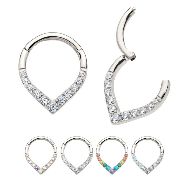 Invictus Titanium CNC Set Round CZ/Opal Front Facing Teardrop Shape Hinged Segment Clicker