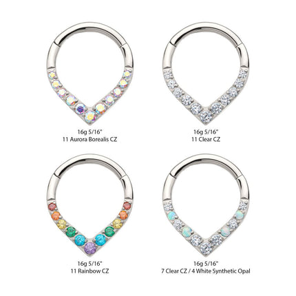 Invictus Titanium CNC Set Round CZ/Opal Front Facing Teardrop Shape Hinged Segment Clicker
