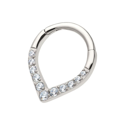 Invictus Titanium CNC Set Round CZ/Opal Front Facing Teardrop Shape Hinged Segment Clicker