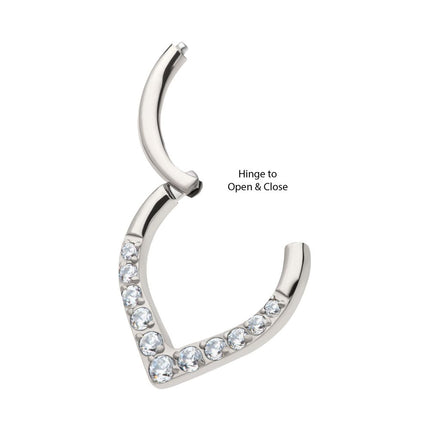 Invictus Titanium CNC Set Round CZ/Opal Front Facing Teardrop Shape Hinged Segment Clicker