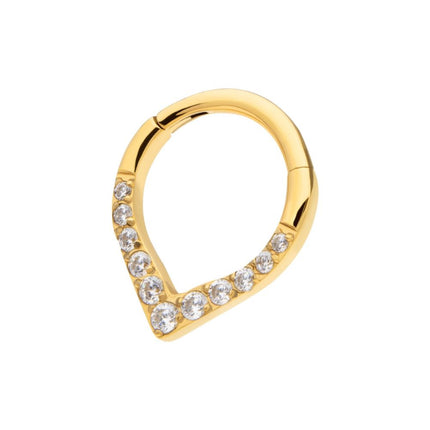 Invictus 24Kt Gold PVD Titanium CNC Set Gem Front Facing Teardrop Shape Hinged Segment Clicker
