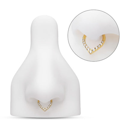 Invictus 24Kt Gold PVD Titanium CNC Set Gem Front Facing Teardrop Shape Hinged Segment Clicker