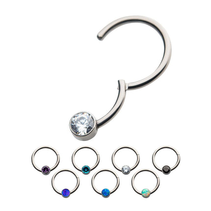 Invictus 16g Titanium with Bezel Set CZ/Synthetic Opal Flat Back Front Facing Hinged Segment Ring
