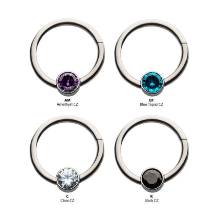 Invictus 16g Titanium with Bezel Set CZ/Synthetic Opal Flat Back Front Facing Hinged Segment Ring
