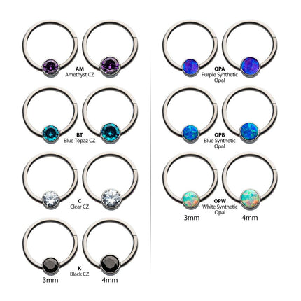 Invictus 16g Titanium with Bezel Set CZ/Synthetic Opal Flat Back Front Facing Hinged Segment Ring