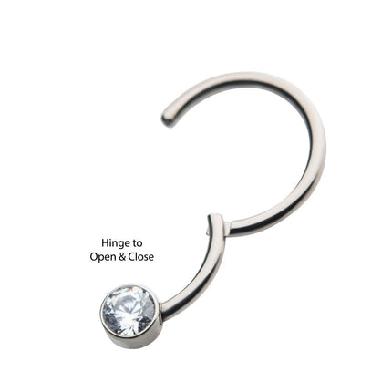 Invictus 18g Titanium with Bezel Set CZ/Synthetic Opal Flat Back Front Facing Hinged Segment Ring